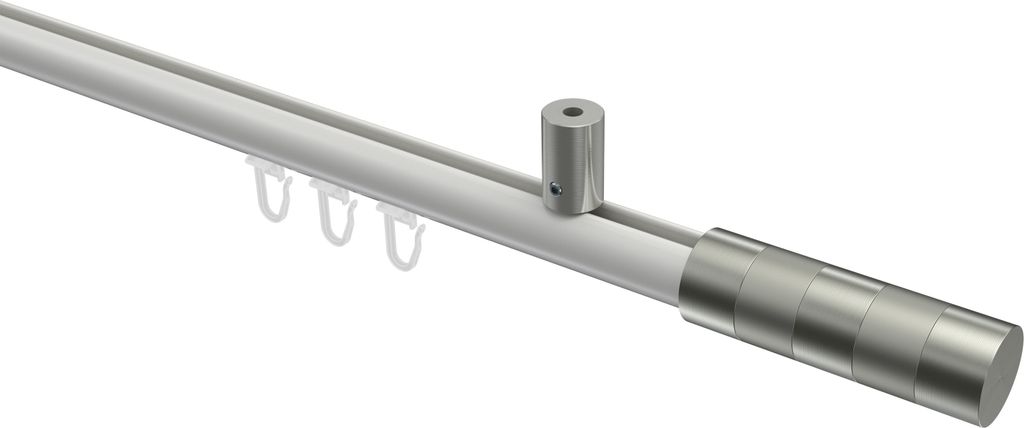 Interdeco Innenlaufstange / Gardinenstange mit Innenlauf Weiß / Edelstahl-Optik, Typ Sonius Mavell (Zylinder Bicolor) Deckenmontage, 20 mm Ø 1-l...