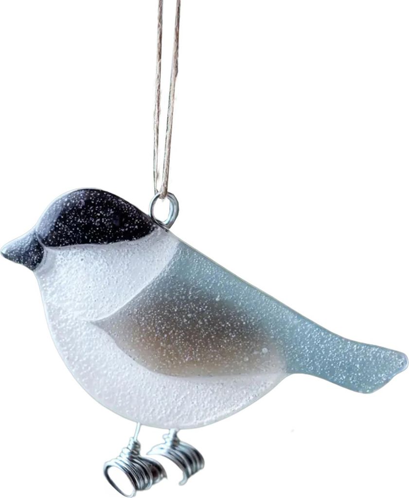 Handgefertigte Vogelornamente aus Treibglas im maritimen Stil: Kolibri, Blaumeise, Hängedekoration aus Treibglas – ein maritimes Erinnerungsstü...