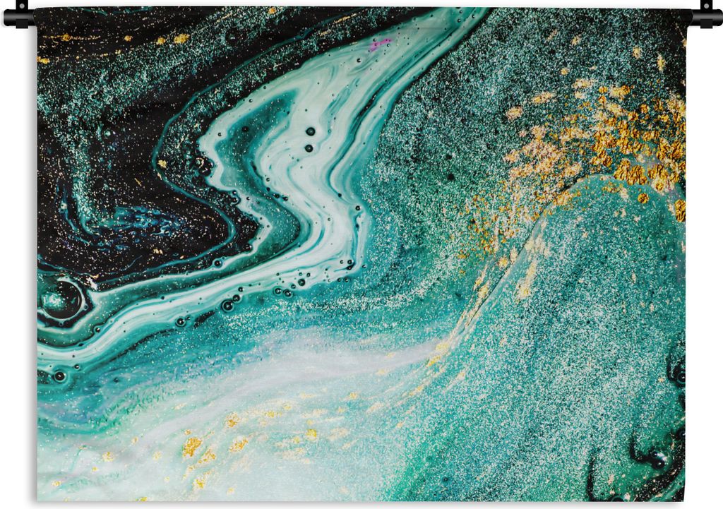 MuchoWow Wandteppich Wandbehang Marmoroptik - Blau - Gold - Glitzer - Luxus - Marmor 60x45 cm Tapisserie Dekoration Wandtuch - Das Schlafzimmer