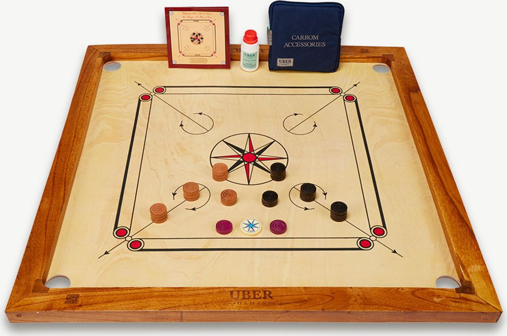 Carrom Board Set - Komplettes Spiel - 7 KG - 74 x 74cm - ECO Hartholz Indien hergestellt - Ohne Tisch und Tragetachse