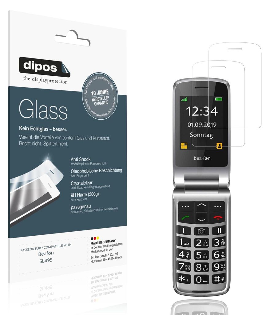 2x Schutzfolie für Beafon SL495 - Anti-Shock 9H Folie dipos Glass Kunststoffglas