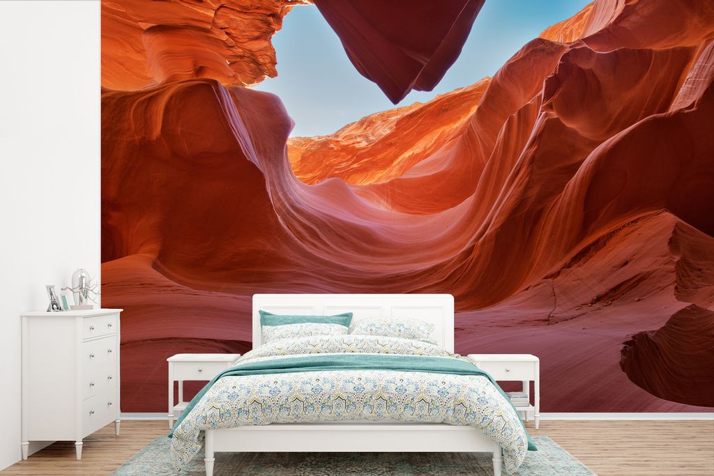 MuchoWow Fototapete für Wohnzimmer oder Schlafzimmer Wandtapete Vinyl Motivtapete Felsen unter der brennenden Sonne im Antelope Canyon - 390x260...