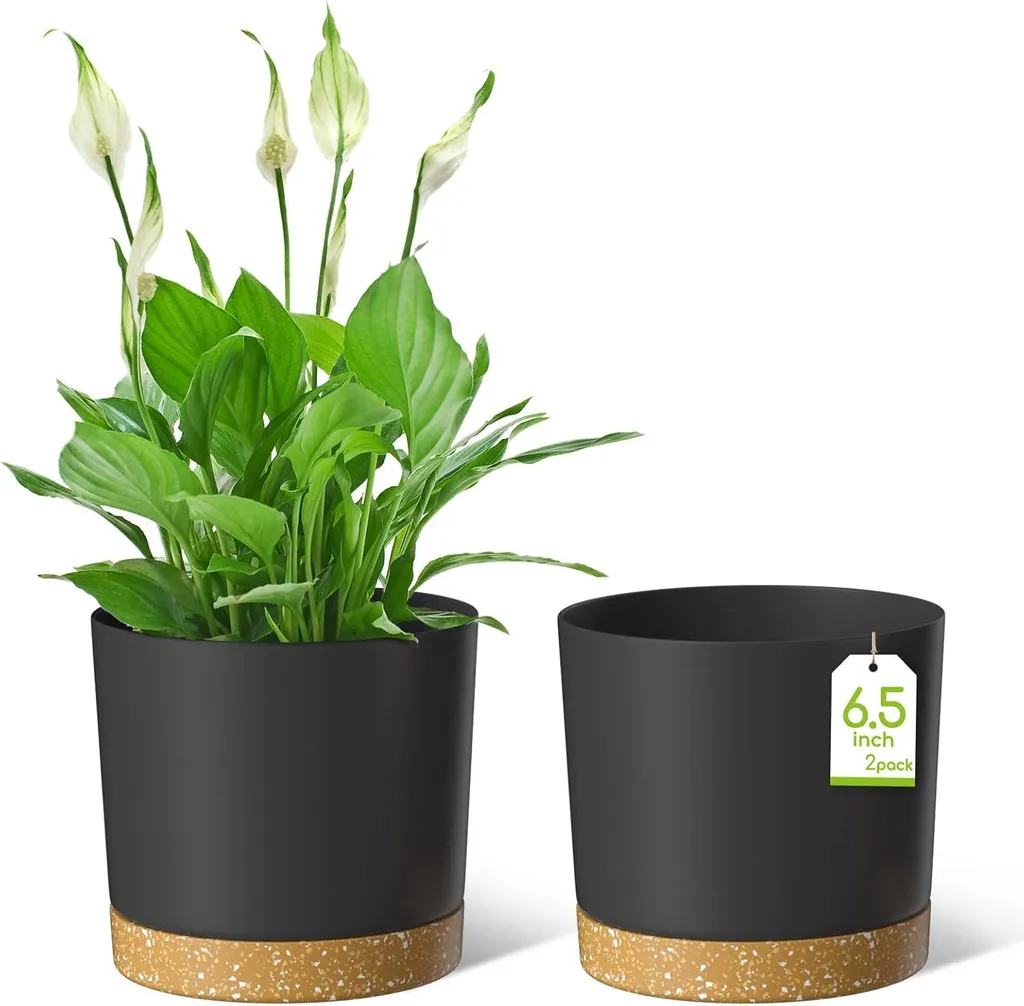 Lot de 2 Grands Pots de Fleurs 165cm Gris Foncé avec Soucoupes et Drainage