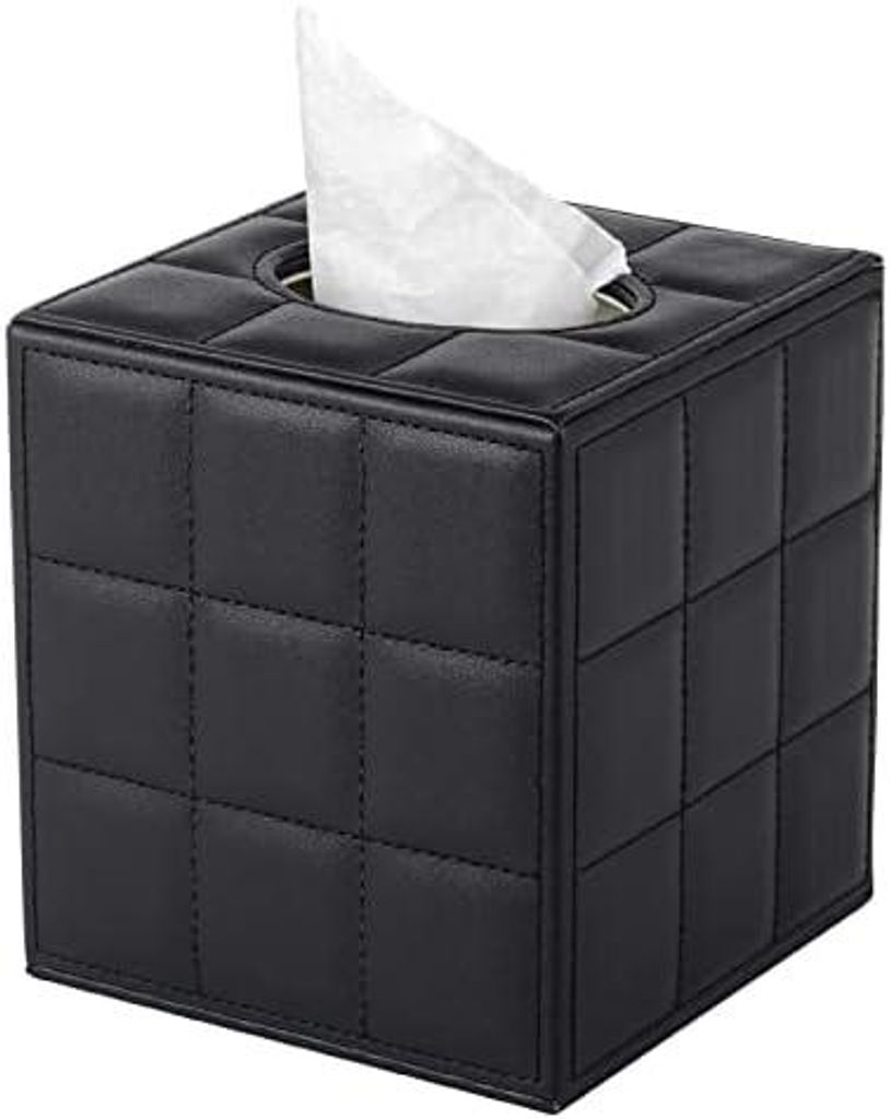 Taschentücher Box Quadratisch Schwarz Kosmetiktücher Kunstleder Serviette Taschentuchspender Halter für Kommode Badezimmer Autos Büro Dekor