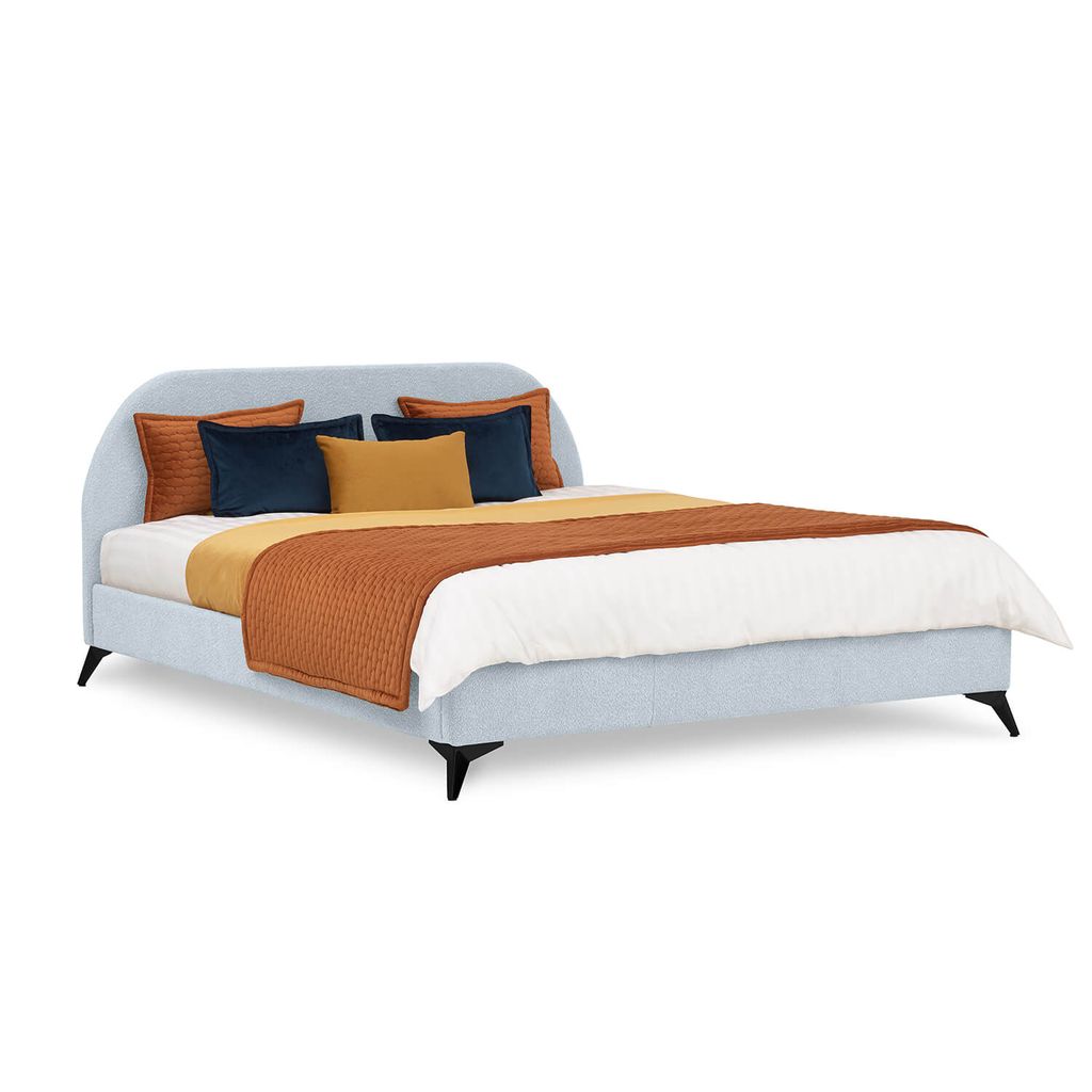 Polsterbett LiviaInteriors ALETA, Bett 200x200 cm, Baloo Boucle, Pastell - Blau, Doppelbett Bett inkl. Lattenrost