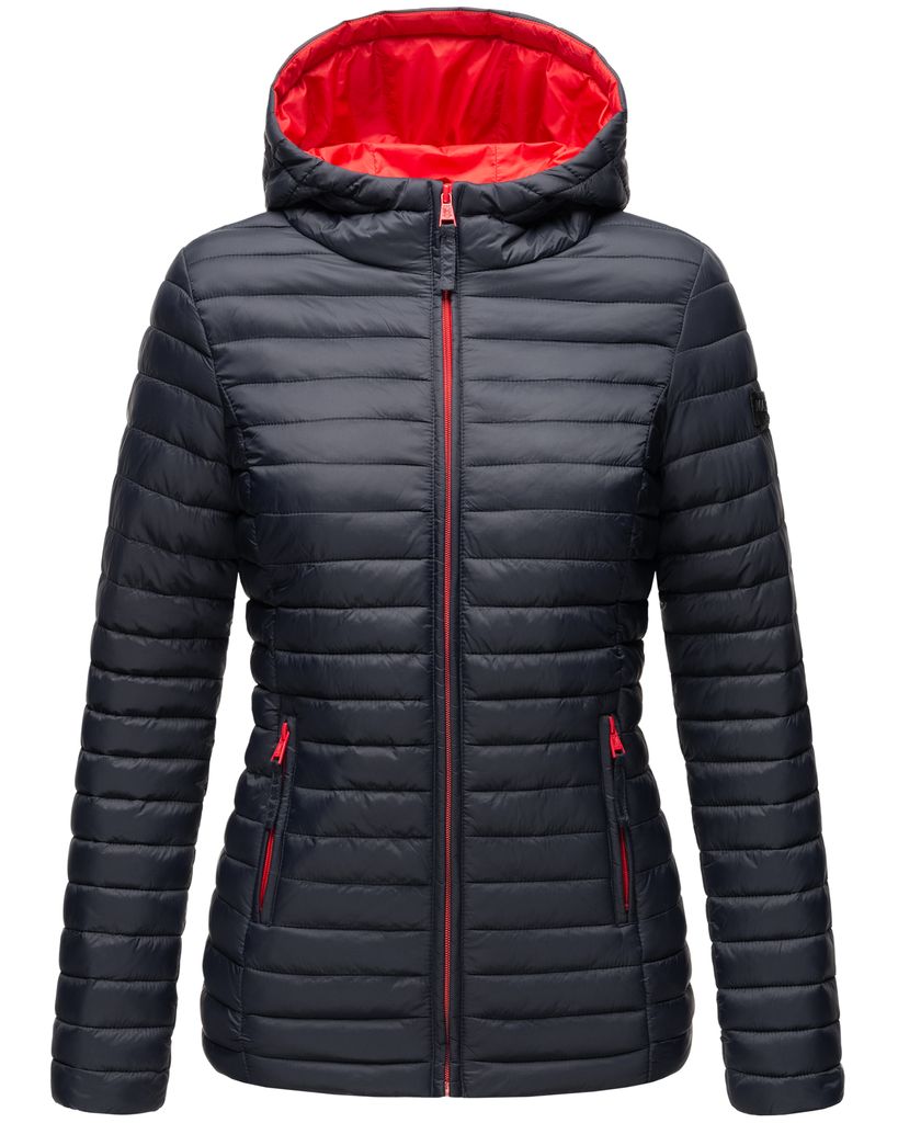 Marikoo Asraa Leichte Damen Herbst Steppjacke mit Kapuze Übergangsjacke Winterjacke Navy Gr. 34 - XS