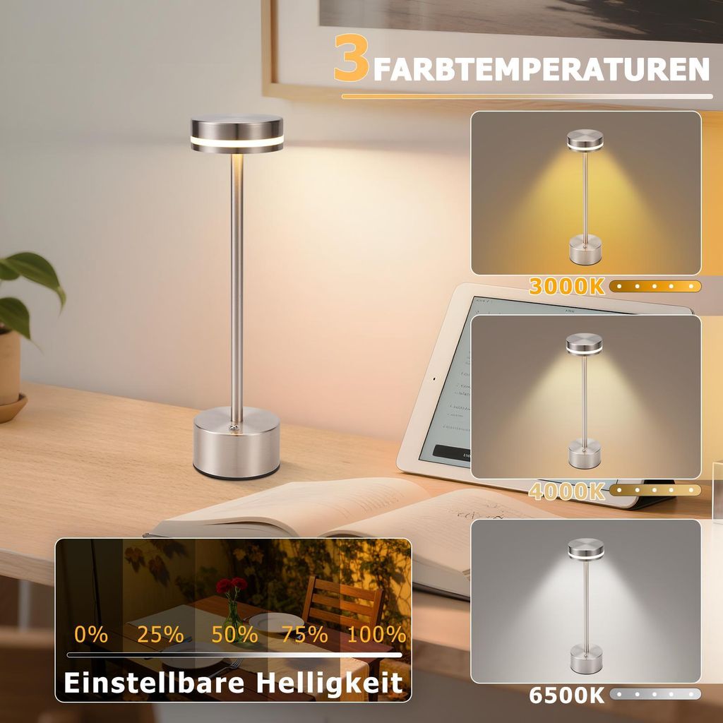LAMPADA DA TAVOLO TOUCH LED RICARICABILE USB LUCE DECORATIVA FUNGO 3 Colori Senza Fili 82398223