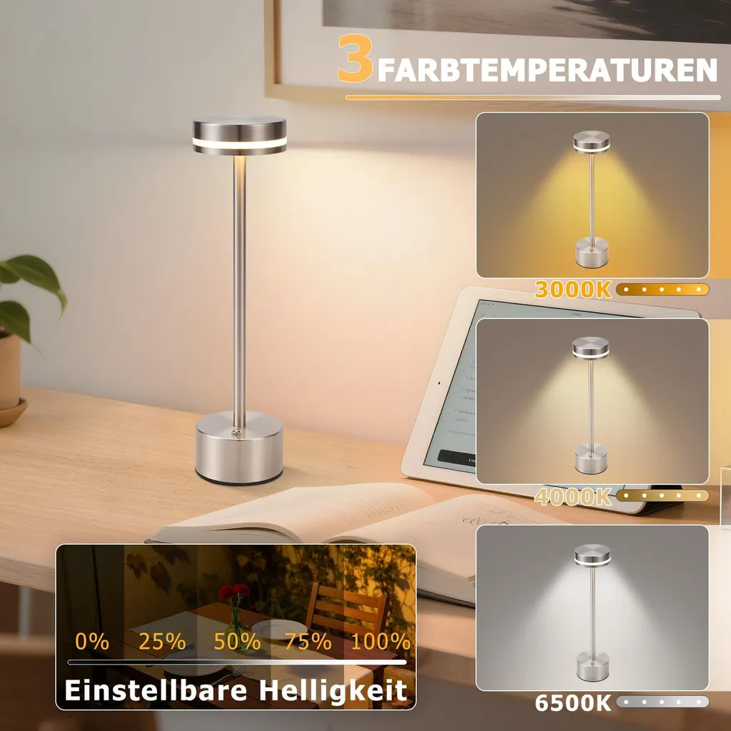 Lampada Da Tavolo LED TAG Shot Botlighting – Ricaricabile, Dimmer Touch, Design Alluminio, Autonomia 25h