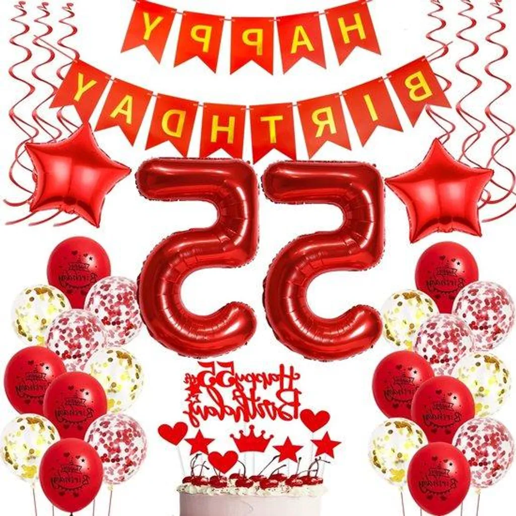 Décoration anniversaire 55 ans femme : lot de ballons rouges foil
