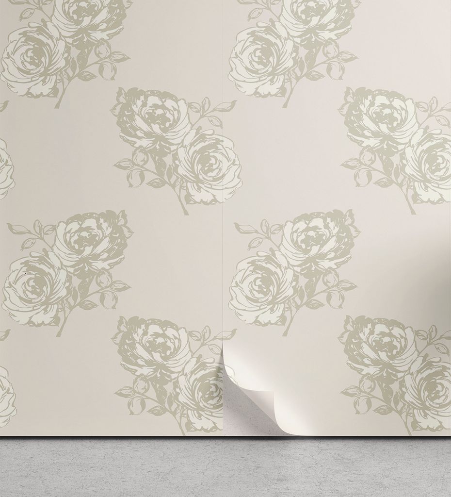 ABAKUHAUS Blumen abziehbare & klebbare Tapete für Zuhause, Pastellpfingstrose Blumen-Blatt, selbstklebendes Wohnzimmer Küchenakzent, 33 cm x 90 c...