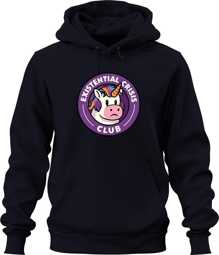 Existenzielle Krise Club Einhorn Lustig Sarkastisch Retro Nerd Uni Hoodie Kapuzenpullover, Navy, XXL