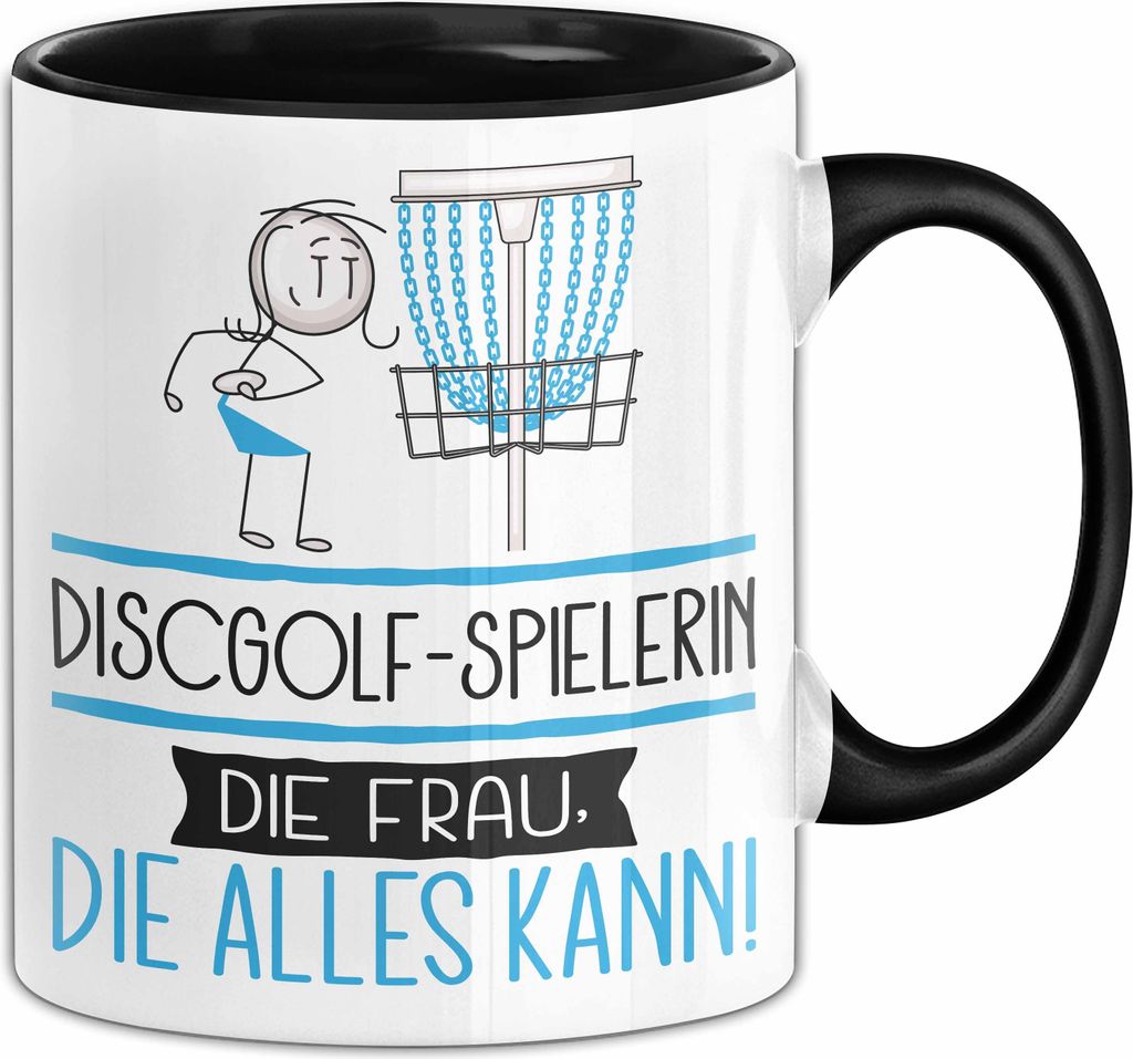 Discgolf-Spielerin Geschenk Tasse Becher Die Frau Die Allen Kann Geschenkidee für eine Discgolf-Spielerin Lustig (Schwarz)