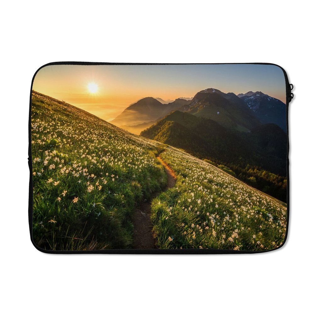 MuchoWow Laptop Hülle 14 ZollBlumen - Sonne - Berge Laptoptasche - Laptoptasche - Stoßsicher - Schutzhaube