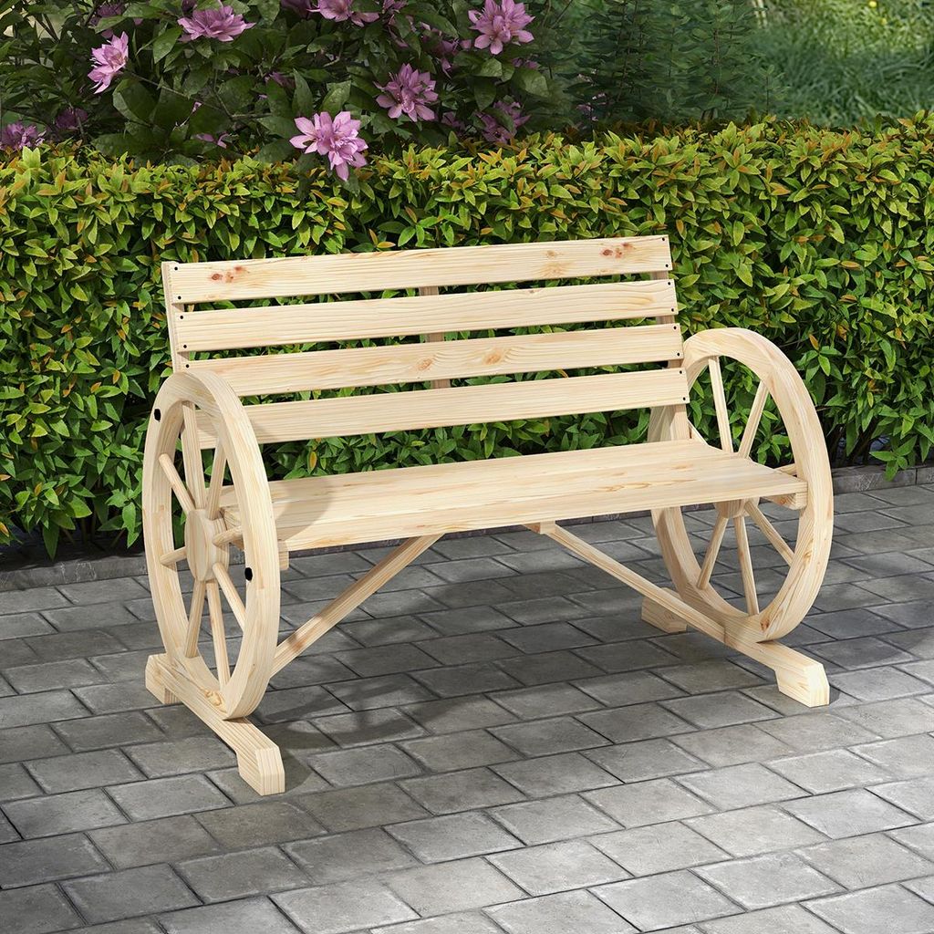 2-Sitzer Gartenbank mit Armlehne im Landhausstil Sitzbank Parkbank bis 240 kg belastbar Tannenholz 105,5 x 56 x 79 cm Natur