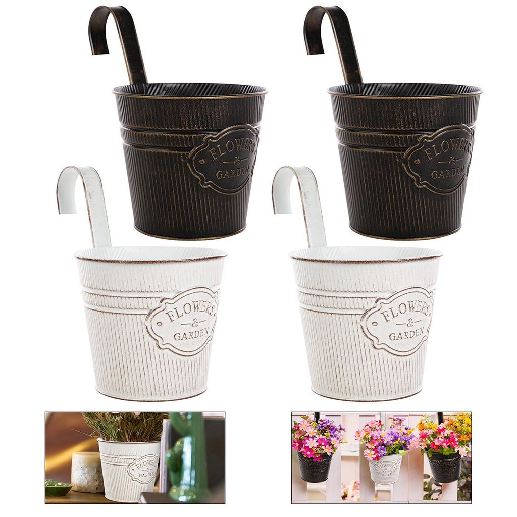 Pflanzkörbe, 4er Set Hängetöpfe Balkon Groß mit Haken Drainageloch, Blumentopf Hängend Metall Aussen für Pflanzen Blumen, Blumentöpfe zum Au...