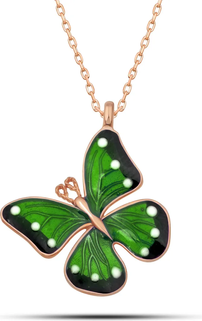 Collier papillon argent 925 anti-allergie vert émail éclatant