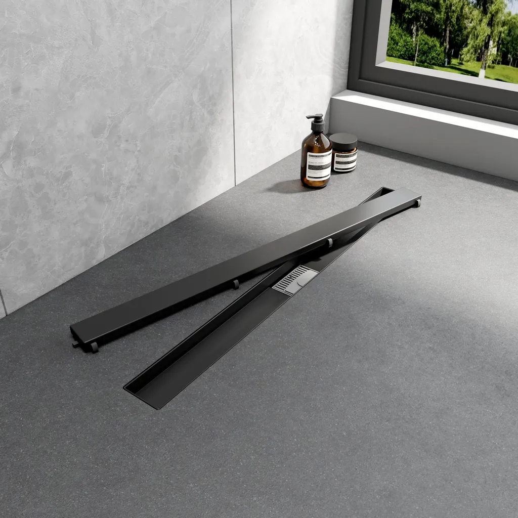 Canalina doccia EMKE in acciaio inox 80cm nero opaco sifone per scarico a pavimento con arresto degli odori piletta di scarico per doccia a bordo piatto