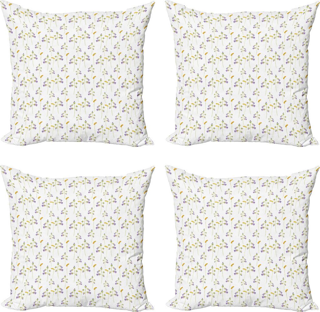 ABAKUHAUS Blumen Kissenbezug Set (4 Stück), Einfache Frühling Tone Blumen, Moderner Doppelseitiger Digitaldruck, 60 cm x 60 cm, Pale Mauve Erde Gelb