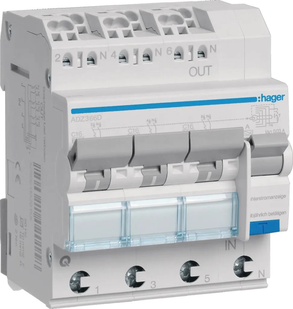 Disjoncteur Différentiel Hager ADZ366D 6kA 1P+N pour Tableau Électrique