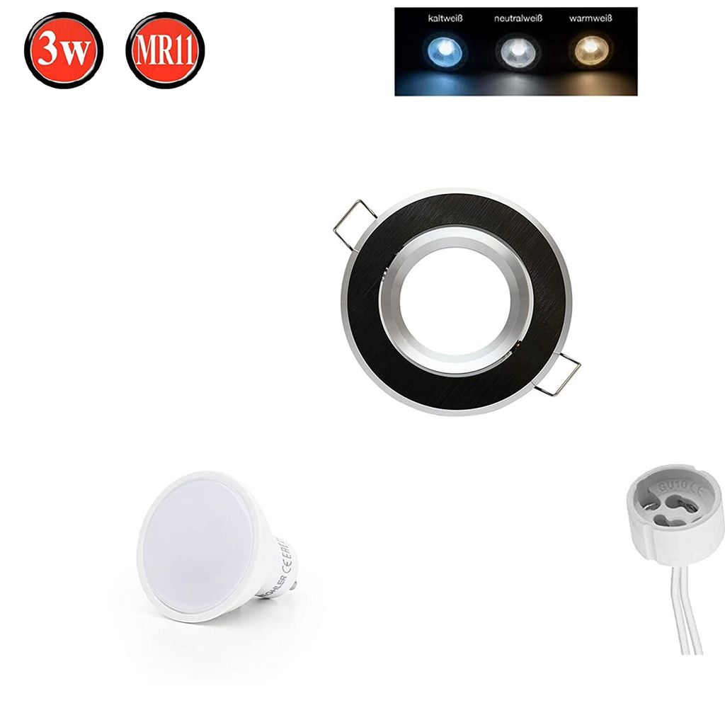 Einbaustrahler Schwenkbar 35° Ø70mm Bohrloch Alu inkl. GU10 5W Neutralweiß 350lm LED Leuchtmittel Schwarz Brushed Rund