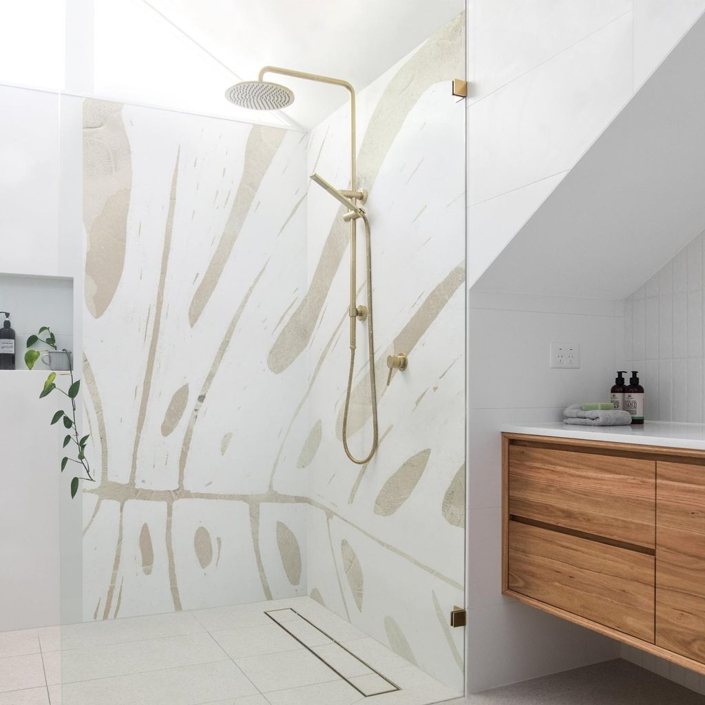 Duschrückwand originell selbstklebend - 0.35 mm Wandpaneel wasserfest Pflanzen beige Tropisch Badrückwand fugenlos Smart matt 90x200 cm