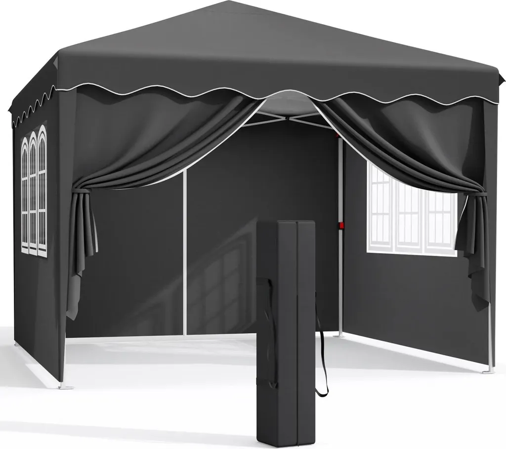 Pavillon de réception pliable 3x3m en acier et tissu Oxford noir robuste