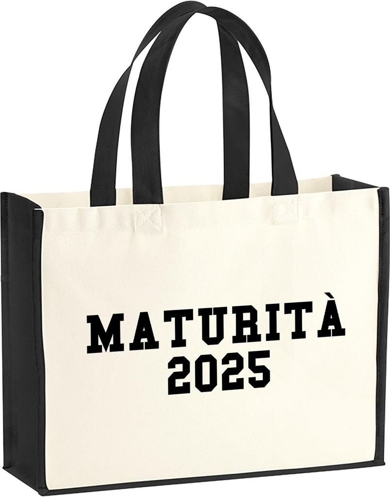 Huuraa Jutetasche Maturità 2025 Abschluss Italien 21 Liter Black Jute und Baumwolle Einkaufstasche Geschenkidee