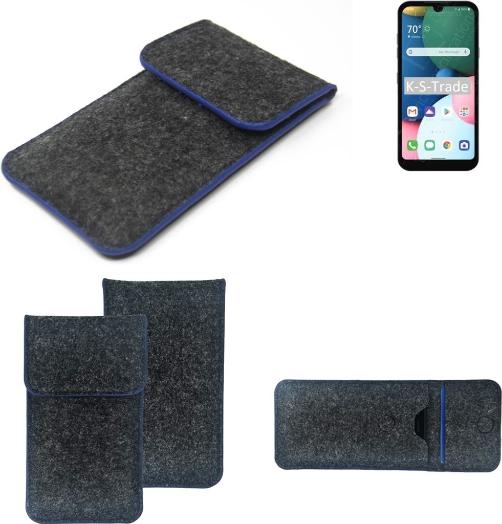 K-S-Trade Handy-Hülle Schutz-Hülle kompatibel mit LG Electronics Fortune 3 Filztasche Pouch Tasche Case Sleeve Filzhülle dunkelgrau, blauer Rand