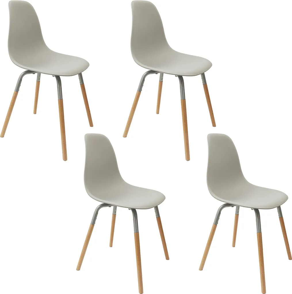 Chaise Phenix Grise Lot de 4 avec Pieds en Bois de Hêtre et Assise Confort