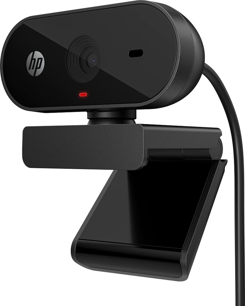 HP 320 All-in-One-Webcam (USB-A, 1080p/Full HD Auflösung, 360° schwenkbar, 66°-Weitwinkel, Belichtungskorrektur, Autofokus) Schwarz mit integrie...