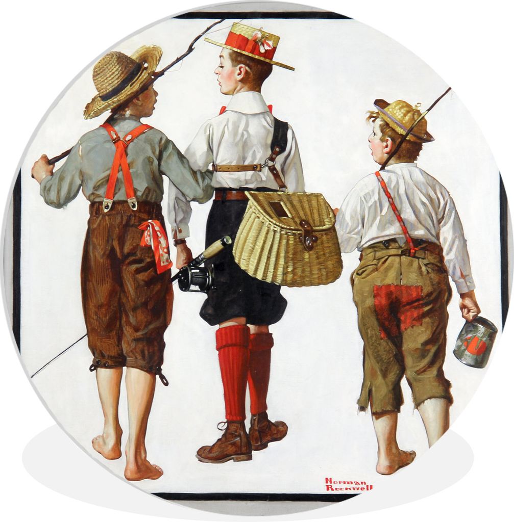MuchoWow Rundes Wandbild - Runde Bilder Angelausflug, nächste Woche kommen sie wieder - Gemälde von Norman Rockwell Ø 90 cm Kreis Wanddekorati...