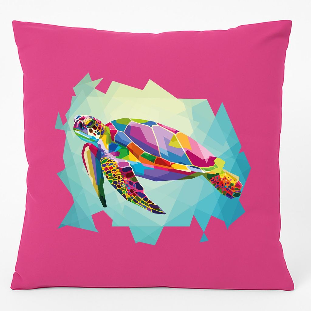 Huuraa Kissen Wasserschildkröte Colorful 40x40cm mit Füllung Fuchsia Baumwolle Dekokissen Geschenkidee
