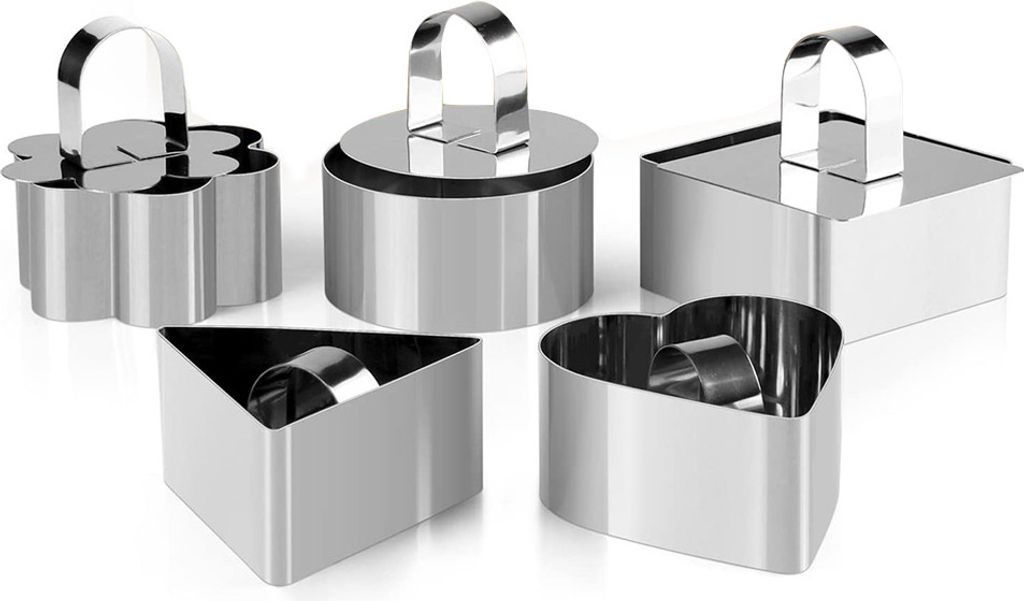 5er-Pack Tortenringe, quadratische Dessert-Mousse-Form aus Edelstahl, 7,6 x 7,6 cm, mit Stopfer und Heber, Kochringe