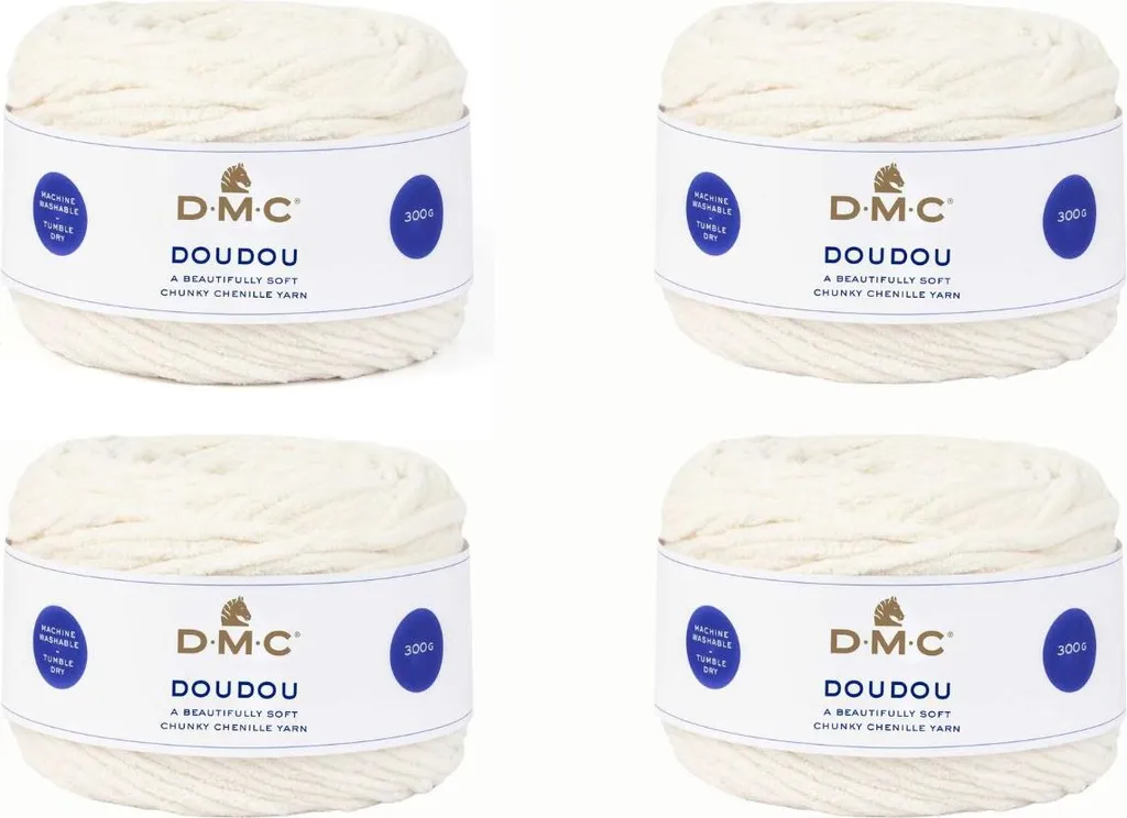 DMC Doudou : Lot de 4 pelotes de laine 100% polyester coloris 1 blanc