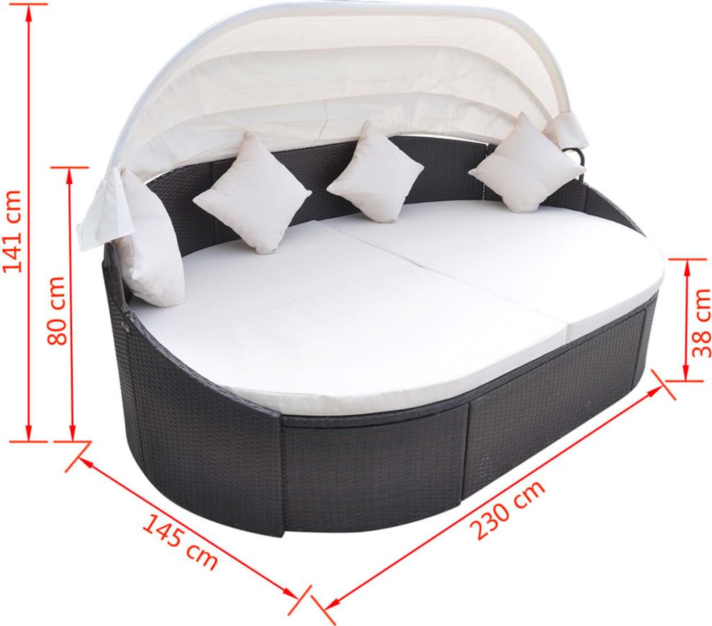 vidaXL Outdoor-Loungebett mit Dach Poly Rattan Braun Produktbild 4