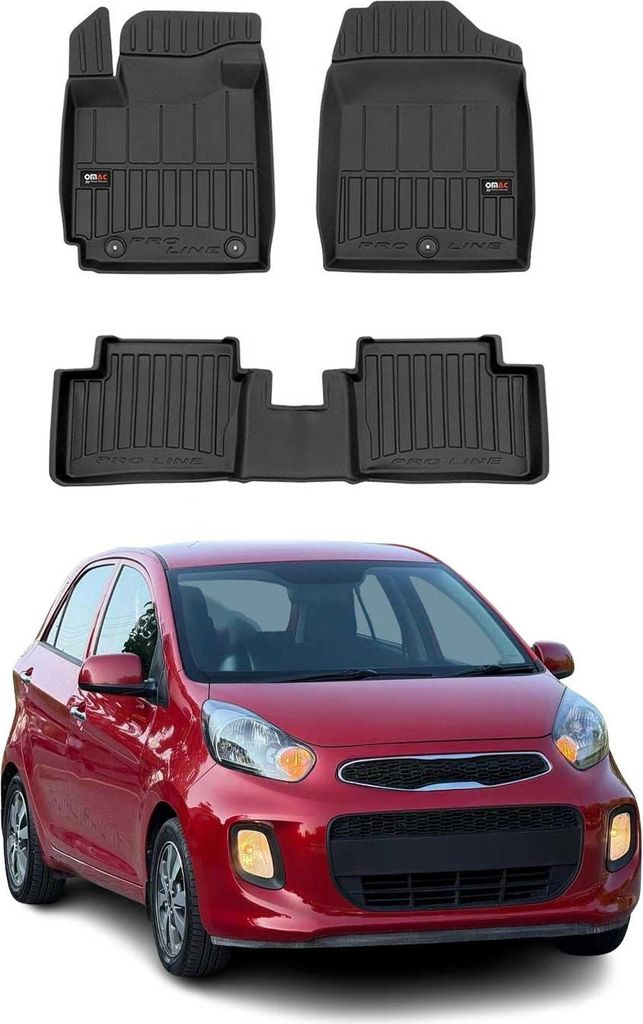 OMAC Gummi Fußmatten für Kia Picanto 2011-2017 Premium TPE Automatten Schwarz 3x