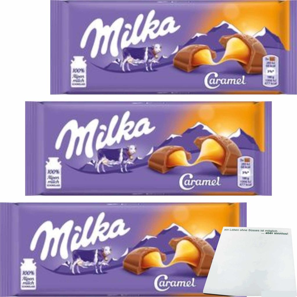 Milka Schokolade Caramel 3er Pack (3x100g Tafel) + usy Block