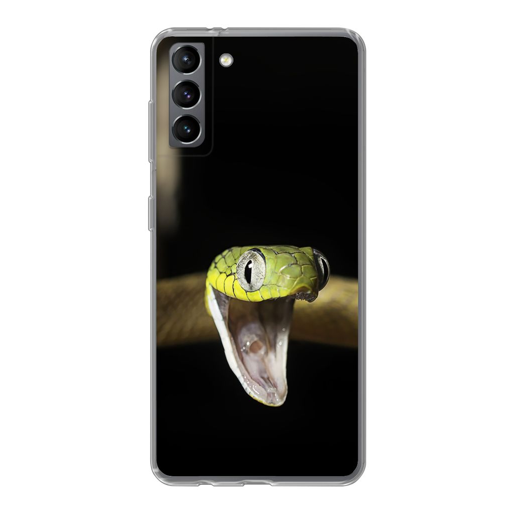 MuchoWow Handyhülle Schutzhülle Hülle für Samsung Galaxy S21 Plus Schlange - Tier - Schwarz Silikon Softcase Handy Hülle - Handy-Tasche