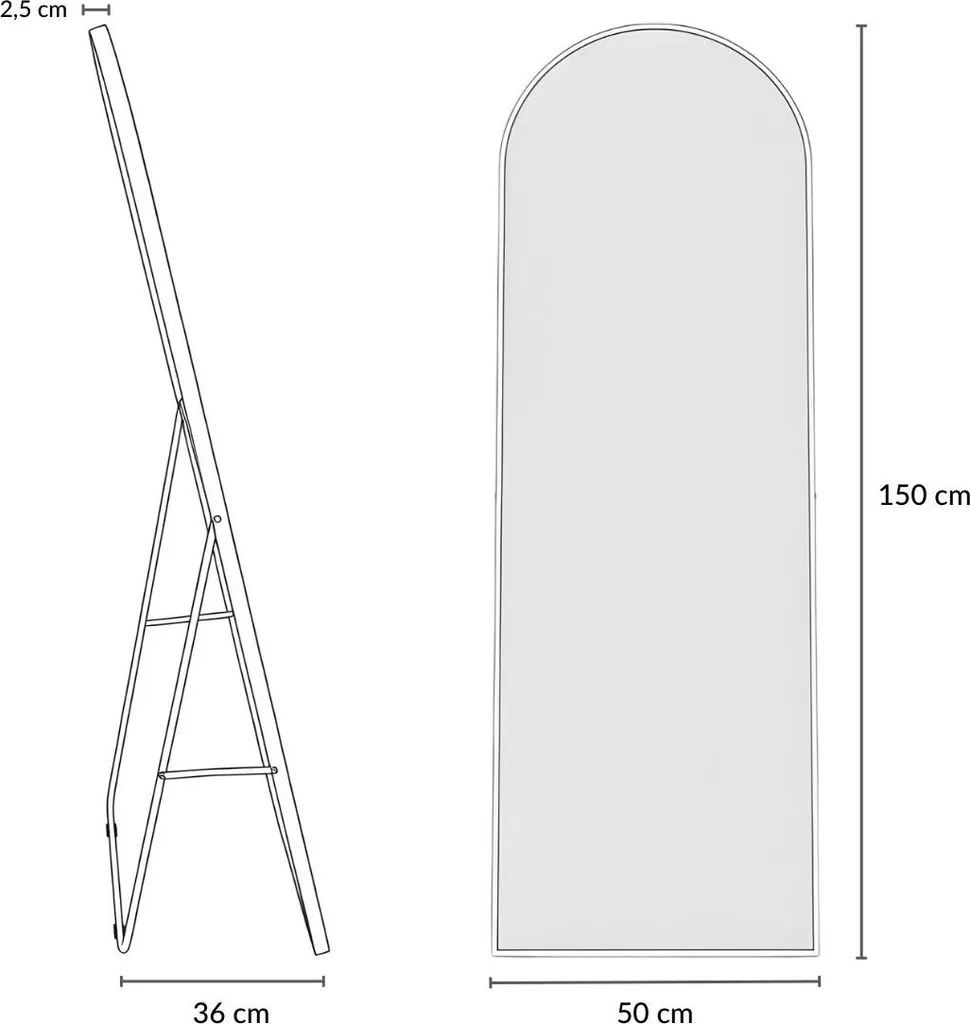 Miroir psyché rectangulaire FRAM 150x50 cm avec support stable intégré