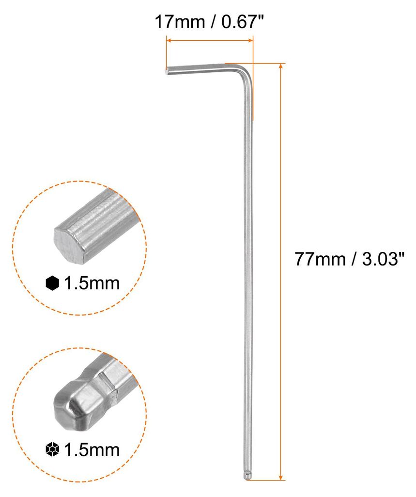 2 Stš¹ck Innensechskantschlš¹ssel mit Kugelkopf 1,5 mm L-Form Langer Arm Sechskantschlš¹ssel aus Chrom-Vanadium-Stahl Reparaturwerkzeug fš¹...