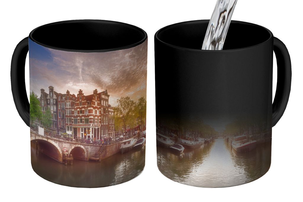 KitchenYeah Zauber Tasse Zaubertasse Magic Grachten - Amsterdam 350 ml Farbwechsel Becher Geschenk Geschenkidee - Magic-Tasse - Fototasse - Keram...