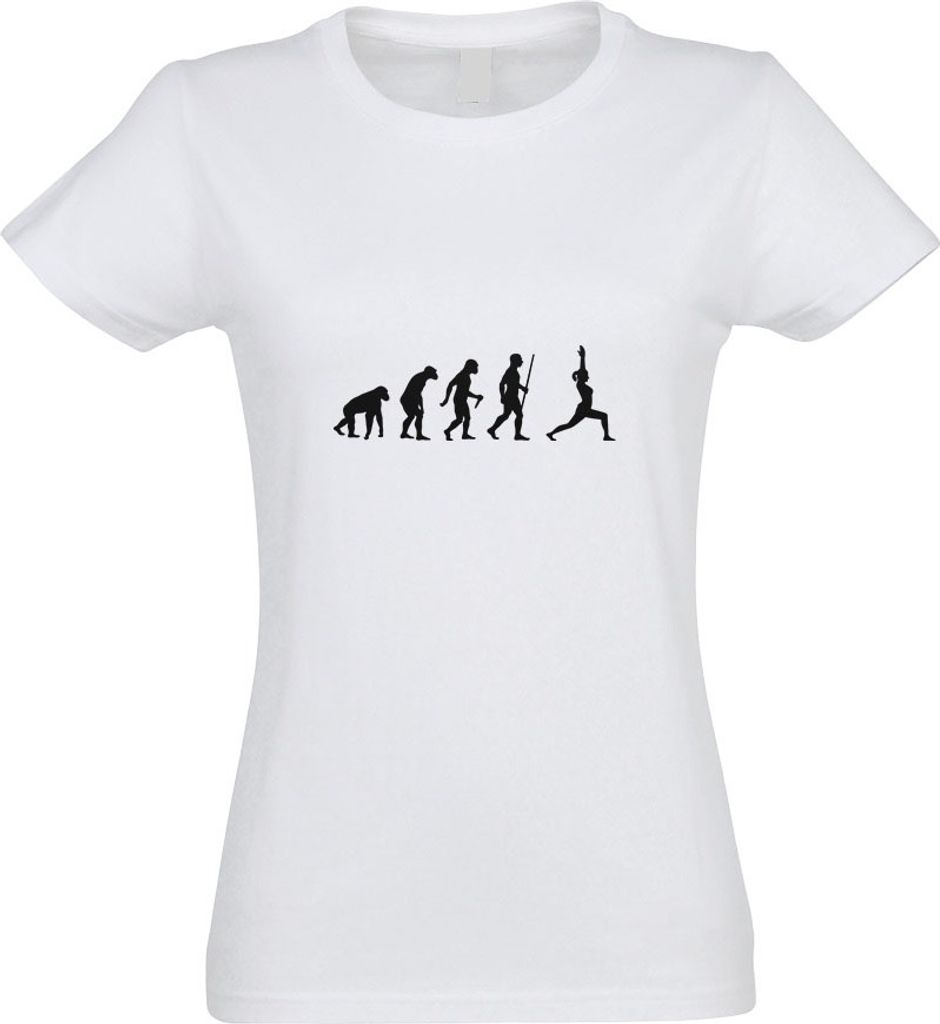 Kiwistar - T-Shirt tailliert - Damen - Weiss - Yoga Gymnastik Evolution II - mit Motiv Bedruckt - Funshirt Design - Sport - Freizeit - Damen - XXL