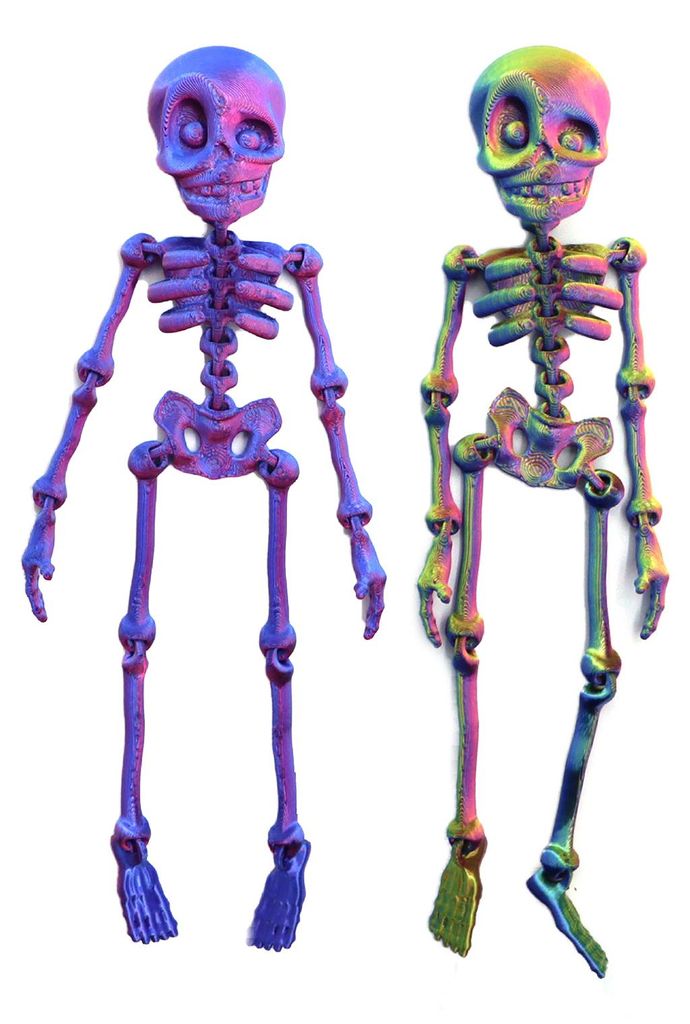2/5 Stück 3D-gedruckter Skelett-Kühlschrankmagnet, Halloween-Figur, bewegliche Skelettfigur mit Gelenken, bewegliche magnetische Skelett-Kühlsch...
