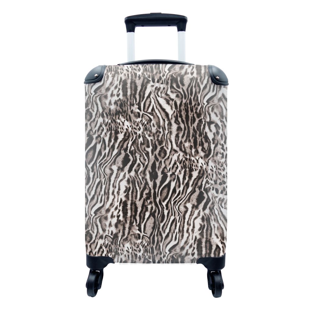 MuchoWow Koffer Handgepäck Trolley Rollkoffer Kleine Reisekoffer mit 4 Rollen - Pantherdruck - Formen - Braun - Schwarz - Cabin Size < 55x40x23 ...