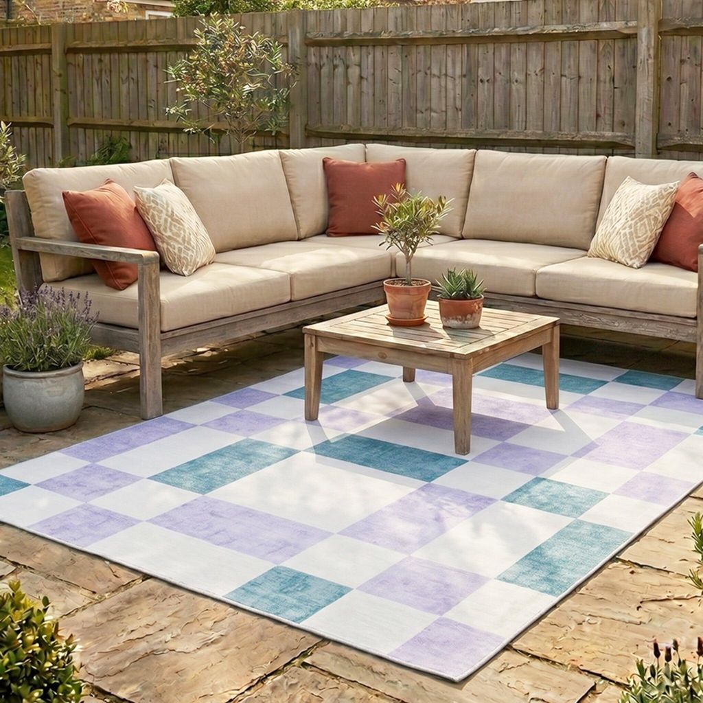 Volero - Retro Outdoorteppich - Pop Cubes Lila - 160x230 cm - Esszimmer, Garten, Terrasse, Wintergarten - Modern, Retro