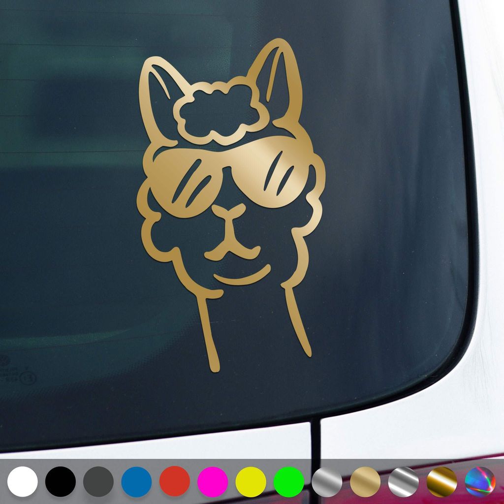 PantherPixel Lama Aufkleber Sonnenbrille Südamerika Anden Alpaka Sticker Auto Geschenkidee Farbe Gold