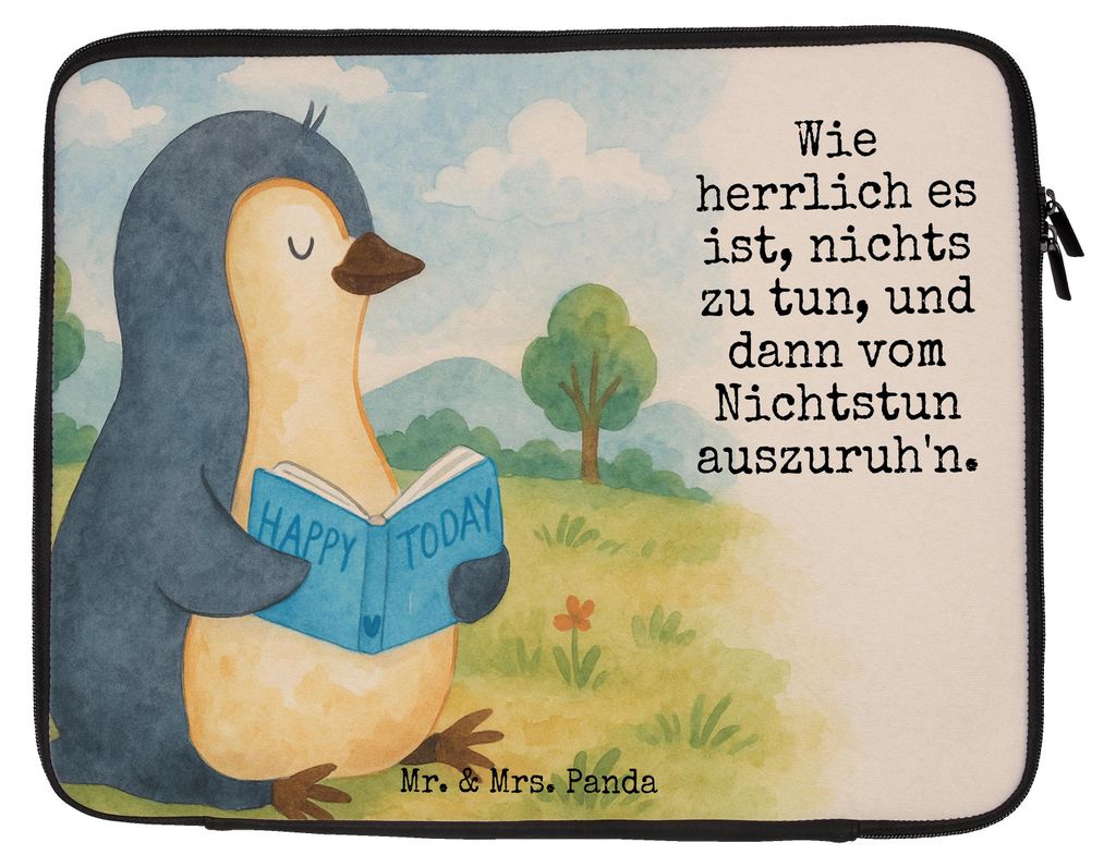 Mr. & Mrs. Panda Laptop Tasche Pinguin Buch Design 20 x 28 cm - Weiß - Geschenk, Freizeit, Ferien, Lesen, Urlaub, Laptoptasche, Hülle, Sleeve, La...