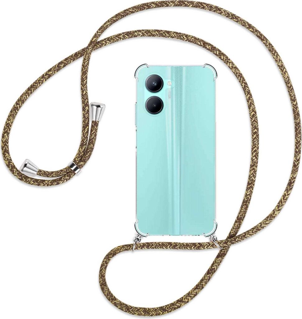 Handykette Backcover-Schutzhülle mit Band (Metall silberfarben) für Realme C33 (RMX3624, 6.5'') - braun+beige