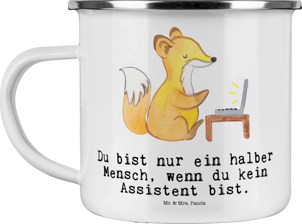Mr. & Mrs. Panda Emaille Tasse Assistent Herz - Weiß - Geschenk, Pott, Haferl, Teetasse, Becher, Motivtasse