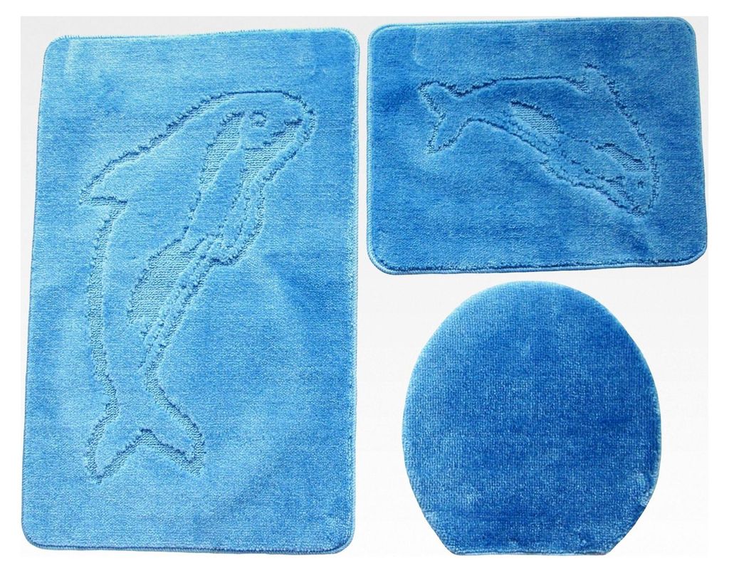 Badgarnitur 3-teilig Set 55x85 cm einfarbig, WC Vorleger ohne Ausschnitt für Hänge-WC (hellblau)
